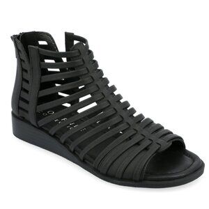 Journee Womens Delilah Gladiator Black Wedge Zip up Sandals, Size 8W